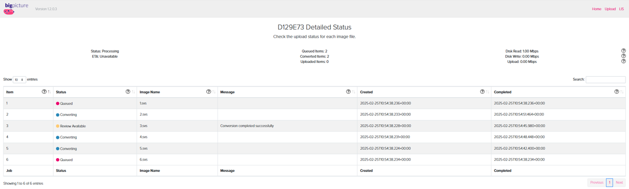 Data transporter: detailed status